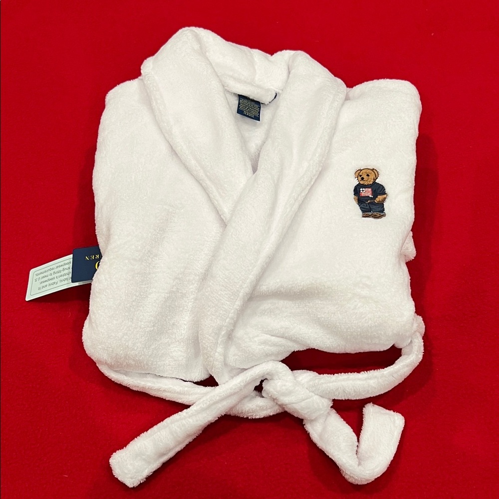 🎉Host Pick🎉Polo Ralph Lauren Boys Polo Bear White Terry Robe - Size M (8-10)